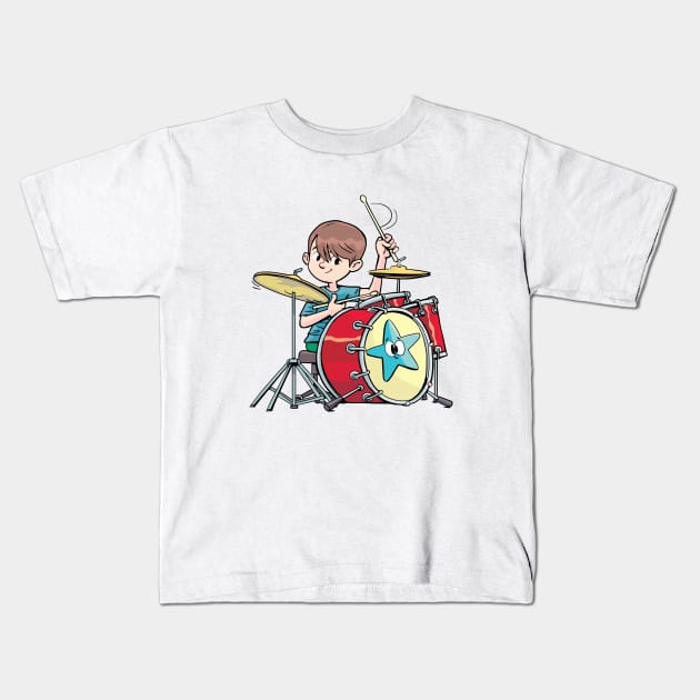 boy beats the drums briskly and agilely Kids T-Shirt by duxpavlic